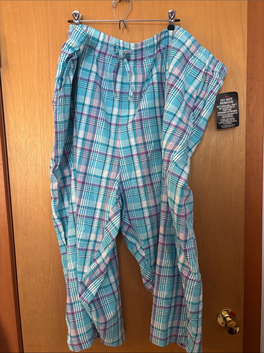 Woman within Aqua Plaid Lightweight plaid  Lounge capri Pants Sz 42W
